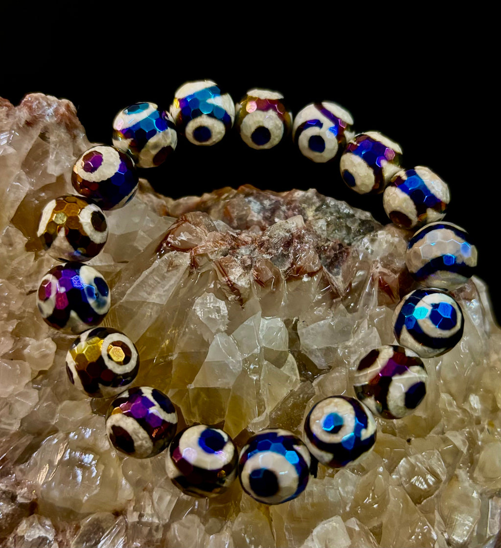Mexican Agate Evil Eye Bracelet — Natural Earth-Mined Agate Beaded Bracelet Inspired by Puerto Vallarta (12mm, Medium–Large Wrists) | | Wiccan Center