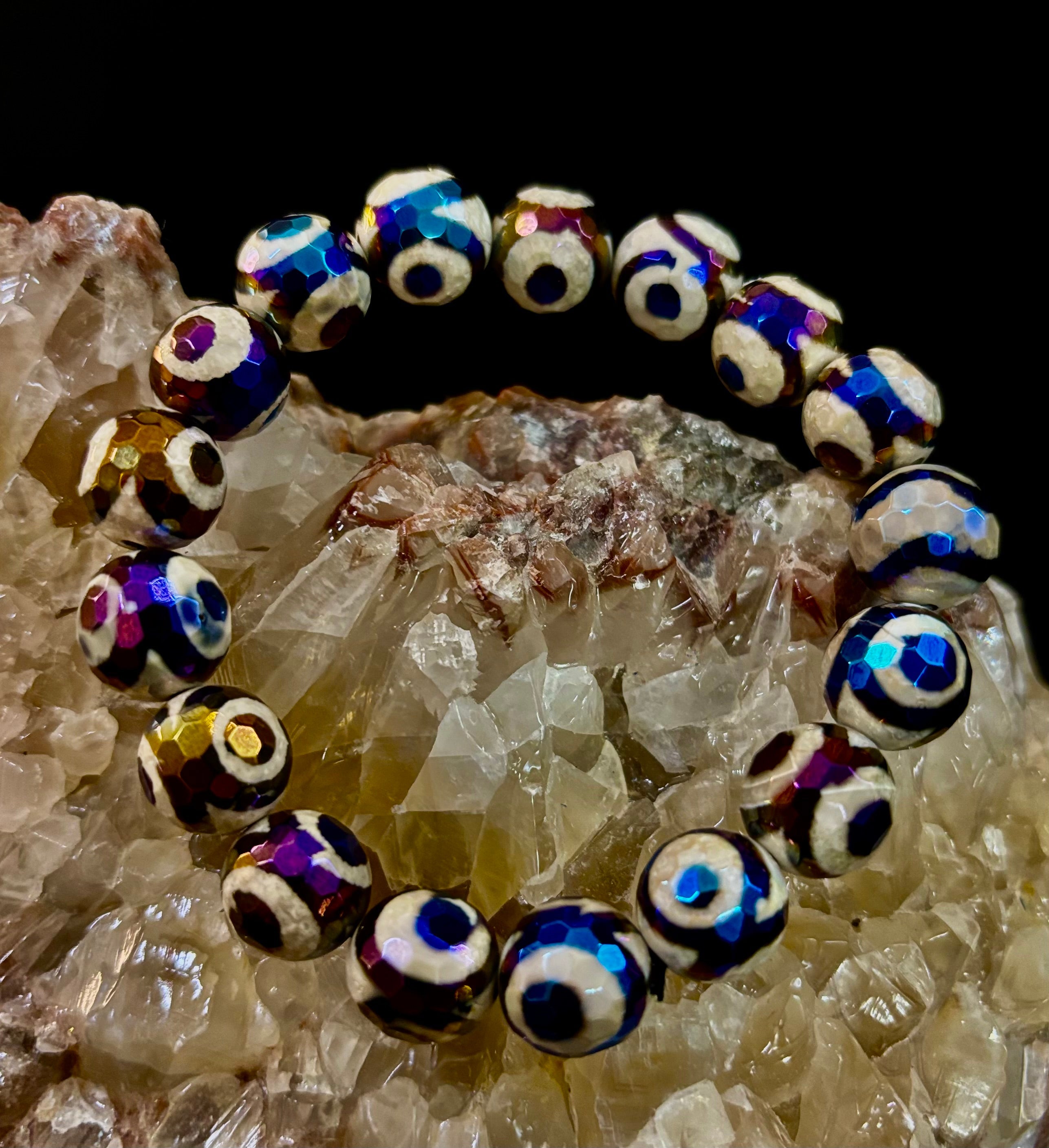 Mexican Agate Evil Eye Bracelet — Natural Earth-Mined Agate Beaded Bracelet Inspired by Puerto Vallarta (12mm, Medium–Large Wrists) | | Wiccan Center