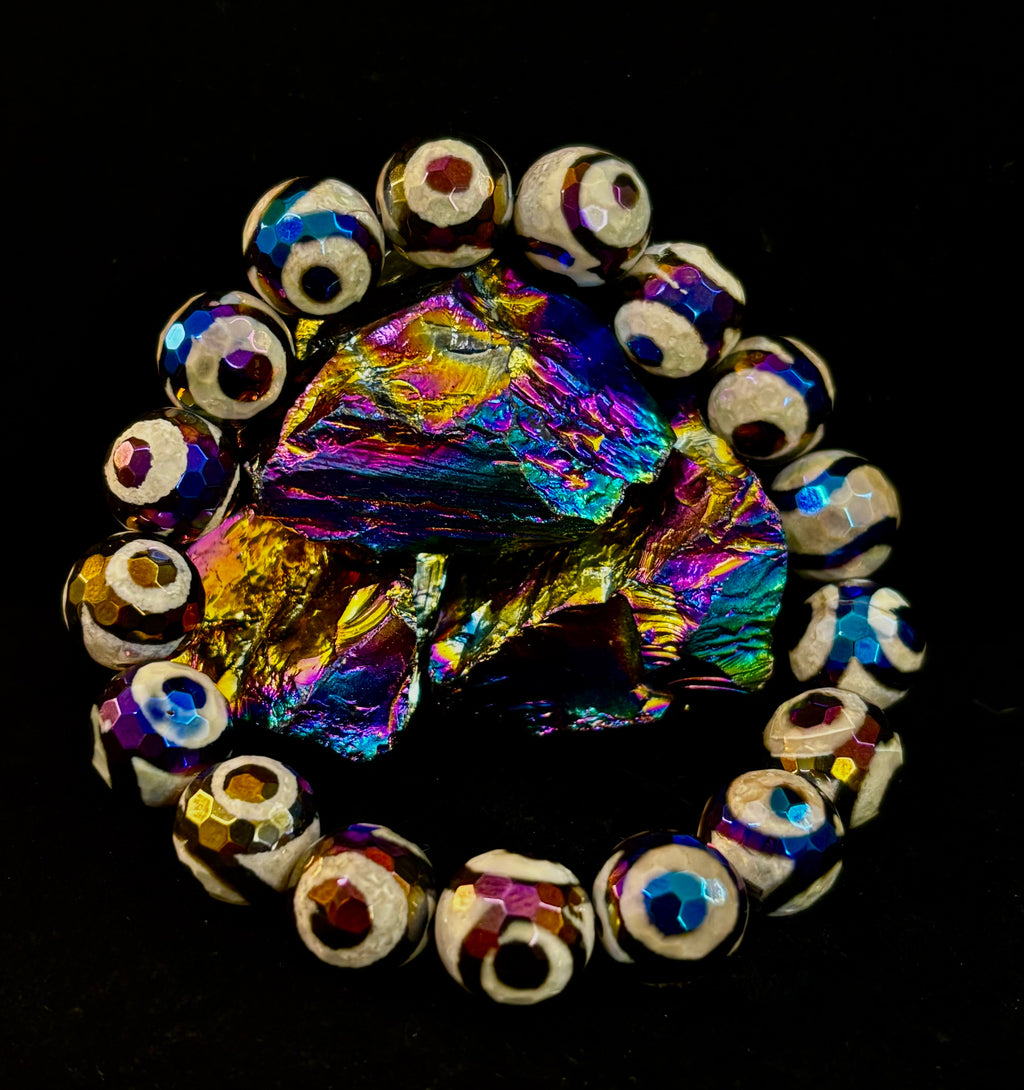 Mexican Agate Evil Eye Bracelet — Natural Earth-Mined Agate Beaded Bracelet Inspired by Puerto Vallarta (12mm, Medium–Large Wrists) | | Wiccan Center