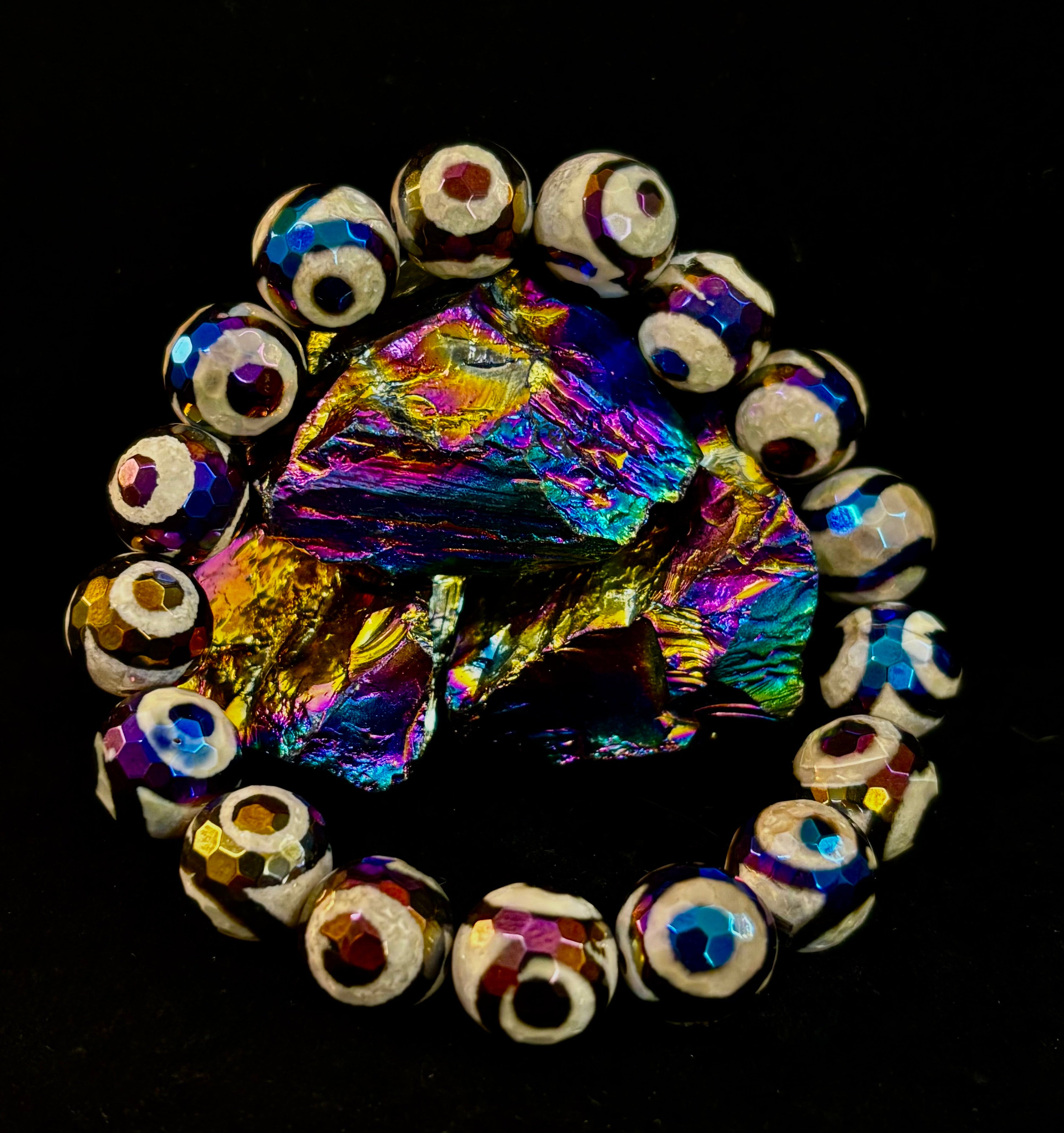 Mexican Agate Evil Eye Bracelet — Natural Earth-Mined Agate Beaded Bracelet Inspired by Puerto Vallarta (12mm, Medium–Large Wrists) | | Wiccan Center