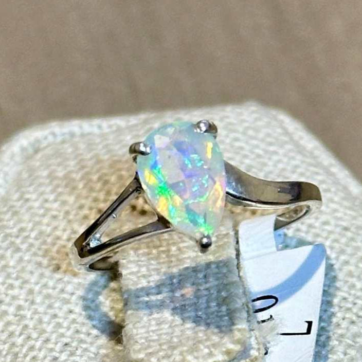 Ethiopian Opal Pear Bypass Ring – Sterling Silver – Size 6–9 | Rings | Wiccan Center