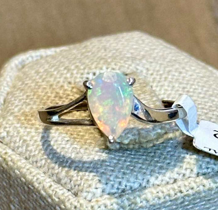 Ethiopian Opal Pear Bypass Ring – Sterling Silver – Size 6–9 | Rings | Wiccan Center