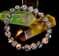 Black & White Striped Agate Stretch Bracelet — Natural Banded Agate Bracelet for Large to XL Wrists | | Wiccan Center