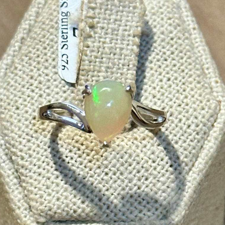 Ethiopian Opal Pear Twist-Band Ring – Sterling Silver – Size 6–7 | Rings | Wiccan Center