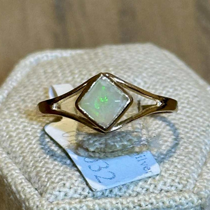 Ethiopian Opal Diamond-Shaped Bezel Ring – Gold Filled – Size 9 | Rings | Wiccan Center
