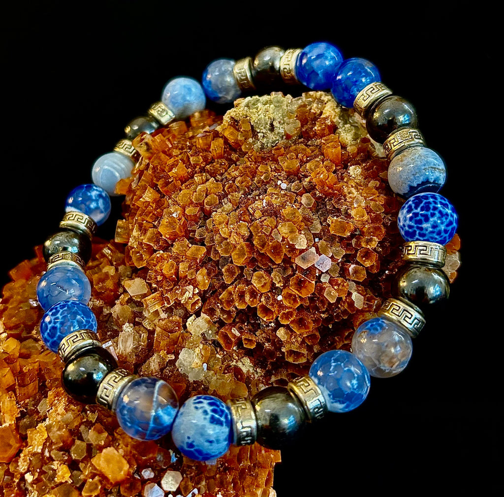 Speckled Blue and Gray Agate and Hematite (9"-9.5" XXL Wrist Size) | | Wiccan Center