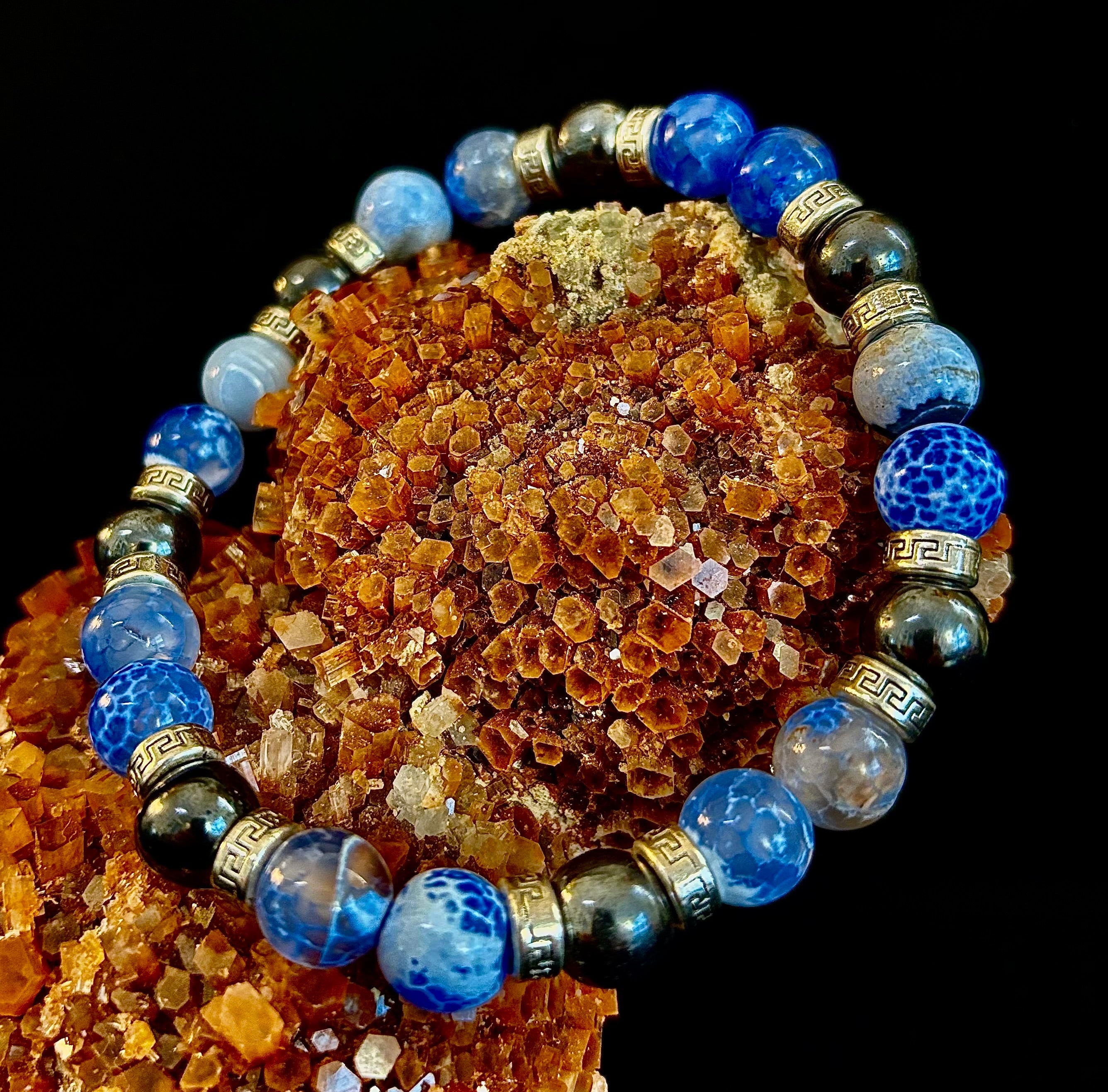 Speckled Blue and Gray Agate and Hematite (9"-9.5" XXL Wrist Size) | | Wiccan Center