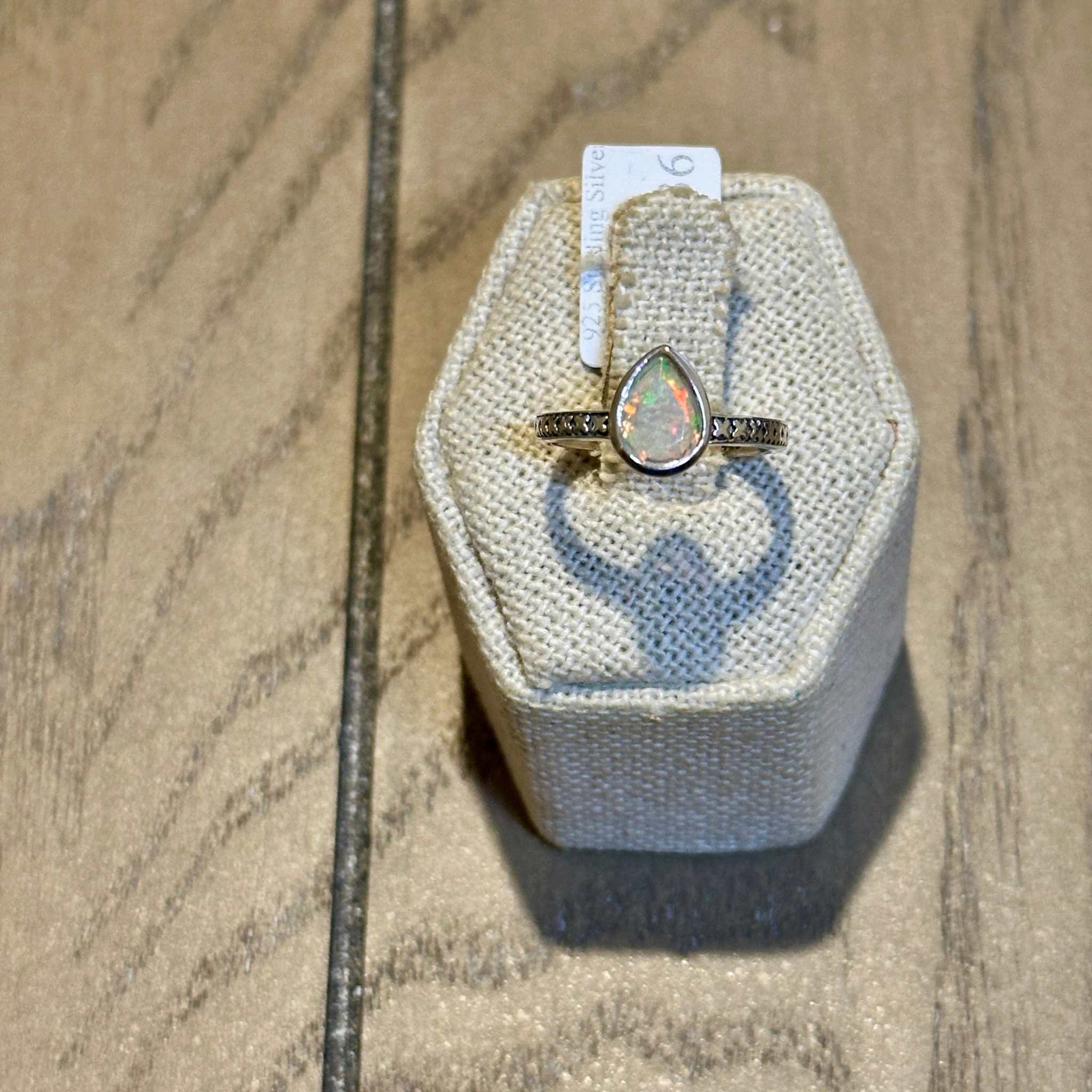 Ethiopian Opal Pear Bezel Etched-Band Ring – Sterling Silver – Size 6 | Rings | Wiccan Center