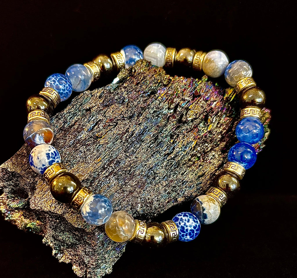Speckled Blue and Gray Agate and Hematite (9"-9.5" XXL Wrist Size) | | Wiccan Center