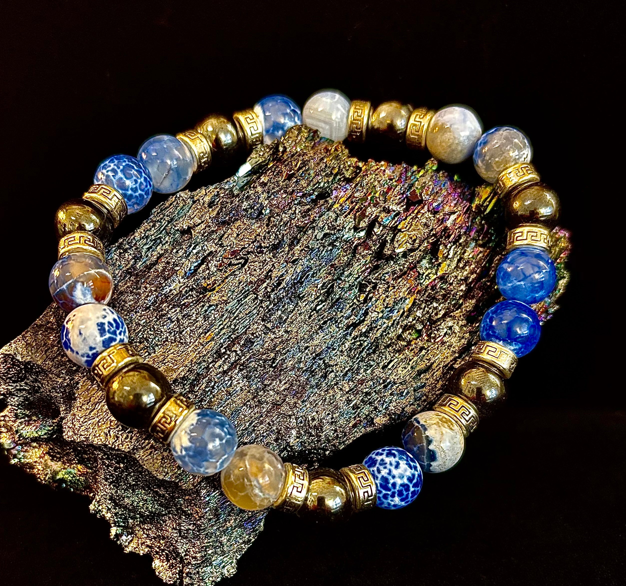 Speckled Blue and Gray Agate and Hematite (9"-9.5" XXL Wrist Size) | | Wiccan Center