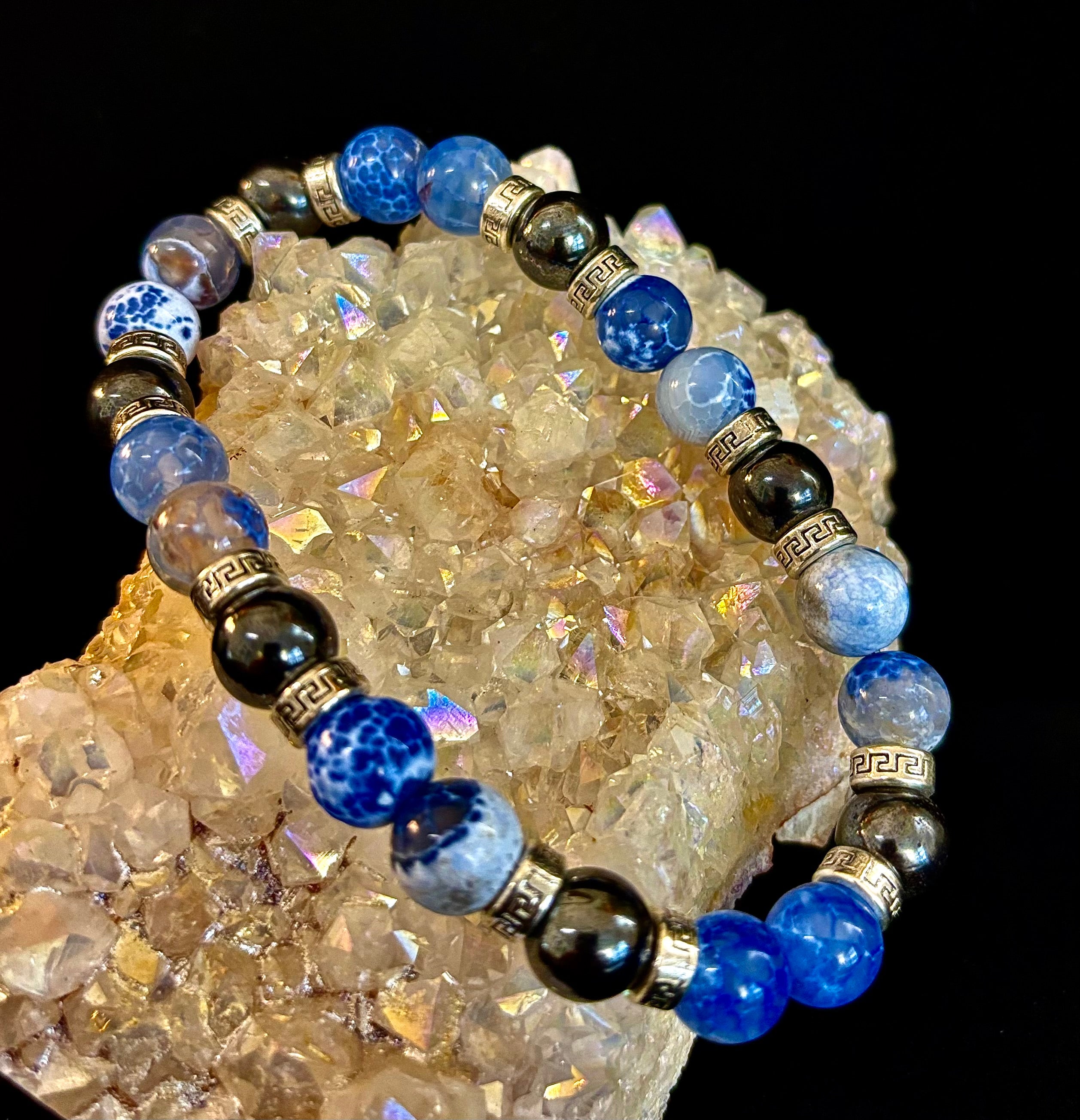 Speckled Blue and Gray Agate and Hematite (9"-9.5" XXL Wrist Size) | | Wiccan Center