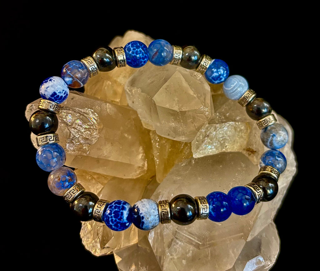 Speckled Blue and Gray Agate and Hematite (9"-9.5" XXL Wrist Size) | | Wiccan Center