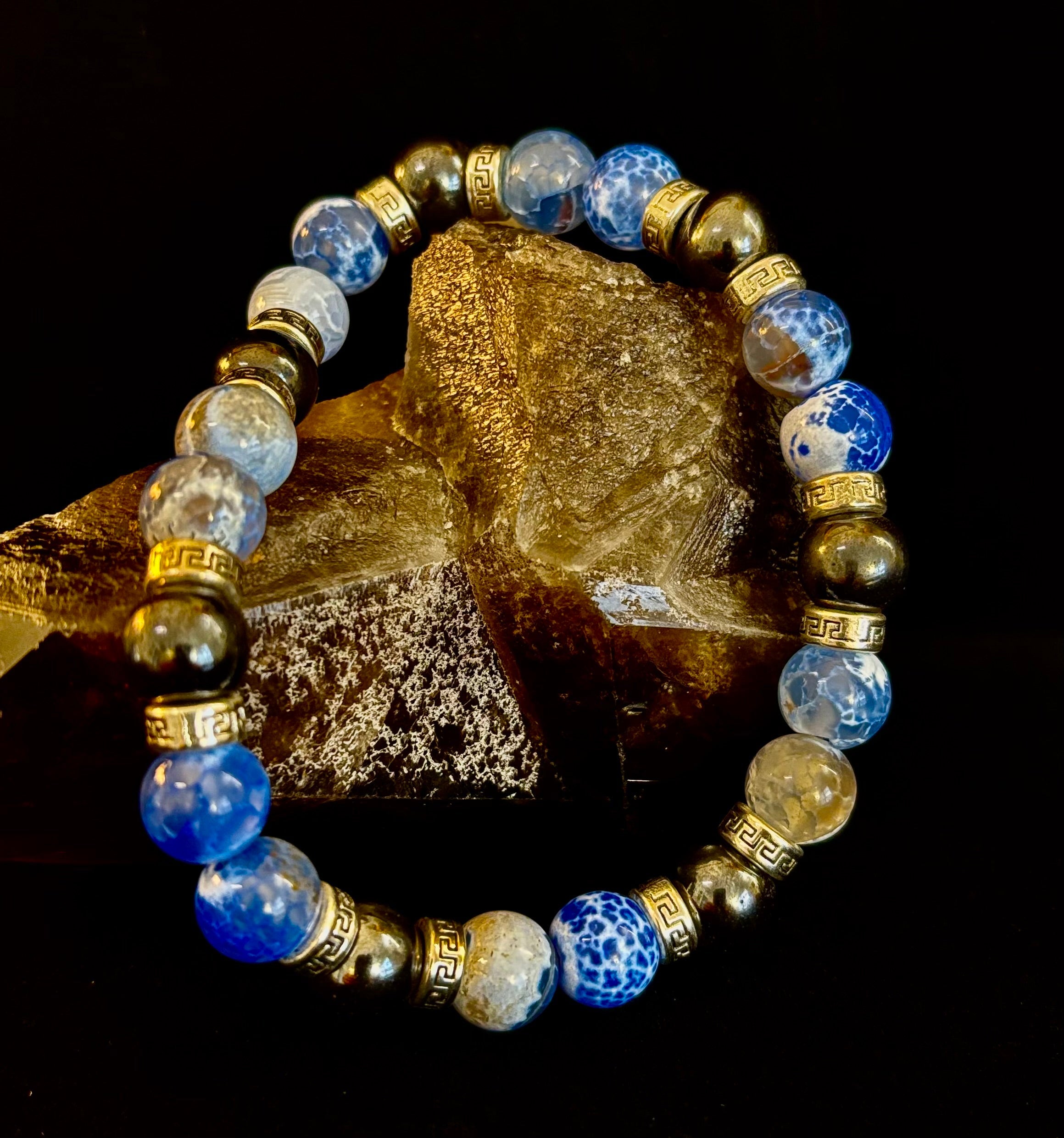 Speckled Blue and Gray Agate and Hematite (9"-9.5" XXL Wrist Size) | | Wiccan Center