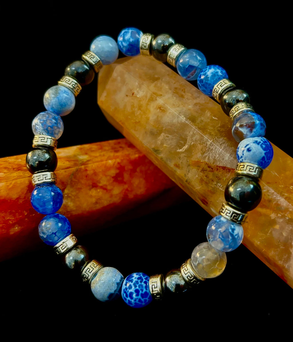 Speckled Blue and Gray Agate and Hematite (9"-9.5" XXL Wrist Size) | | Wiccan Center