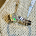 Ethiopian Opal Oval Leaf-Accent Ring – Sterling Silver – Size 6–7 | Rings | Wiccan Center