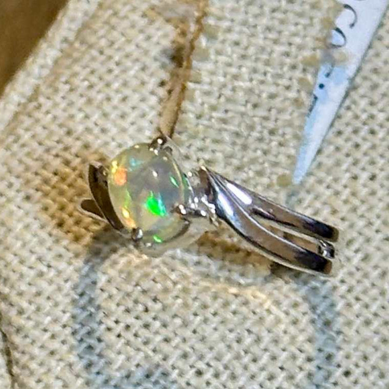 Ethiopian Opal Oval Leaf-Accent Ring – Sterling Silver – Size 6–7 | Rings | Wiccan Center