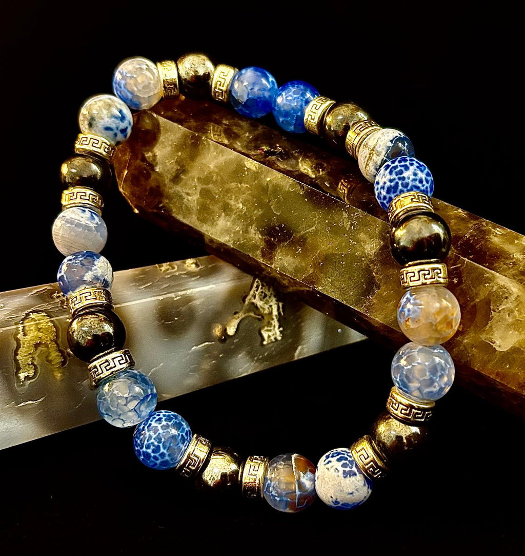 Speckled Blue and Gray Agate and Hematite (9"-9.5" XXL Wrist Size) | | Wiccan Center