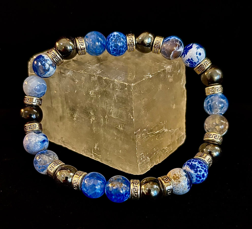 Speckled Blue and Gray Agate and Hematite (9"-9.5" XXL Wrist Size) | | Wiccan Center