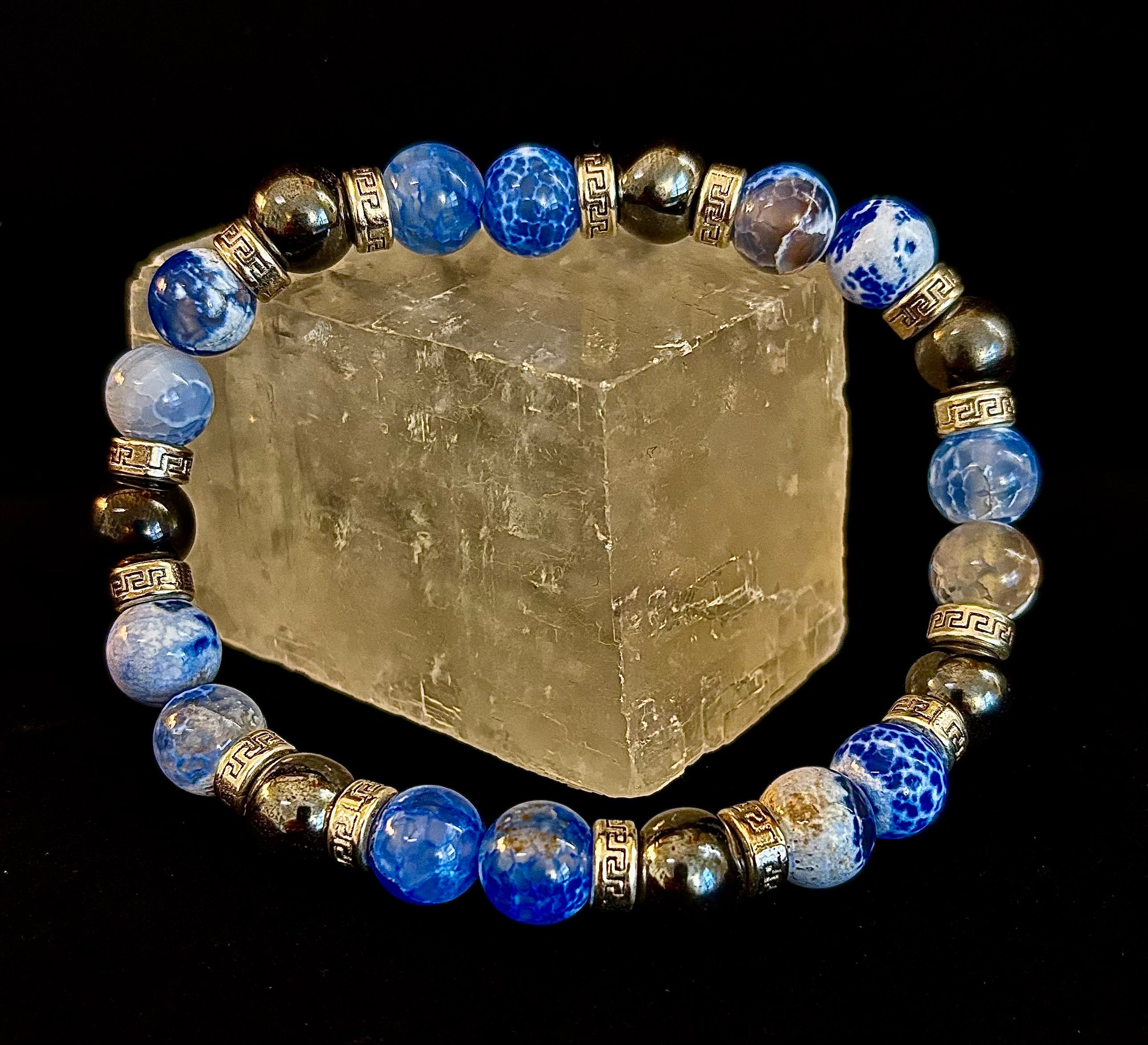 Speckled Blue and Gray Agate and Hematite (9"-9.5" XXL Wrist Size) | | Wiccan Center
