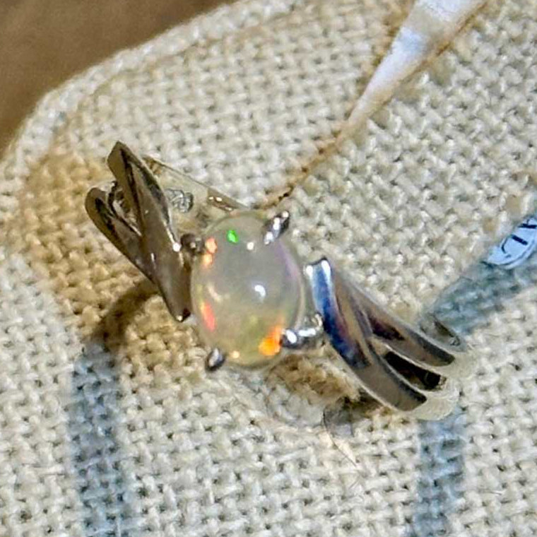 Ethiopian Opal Oval Leaf-Accent Ring – Sterling Silver – Size 6–7 | Rings | Wiccan Center