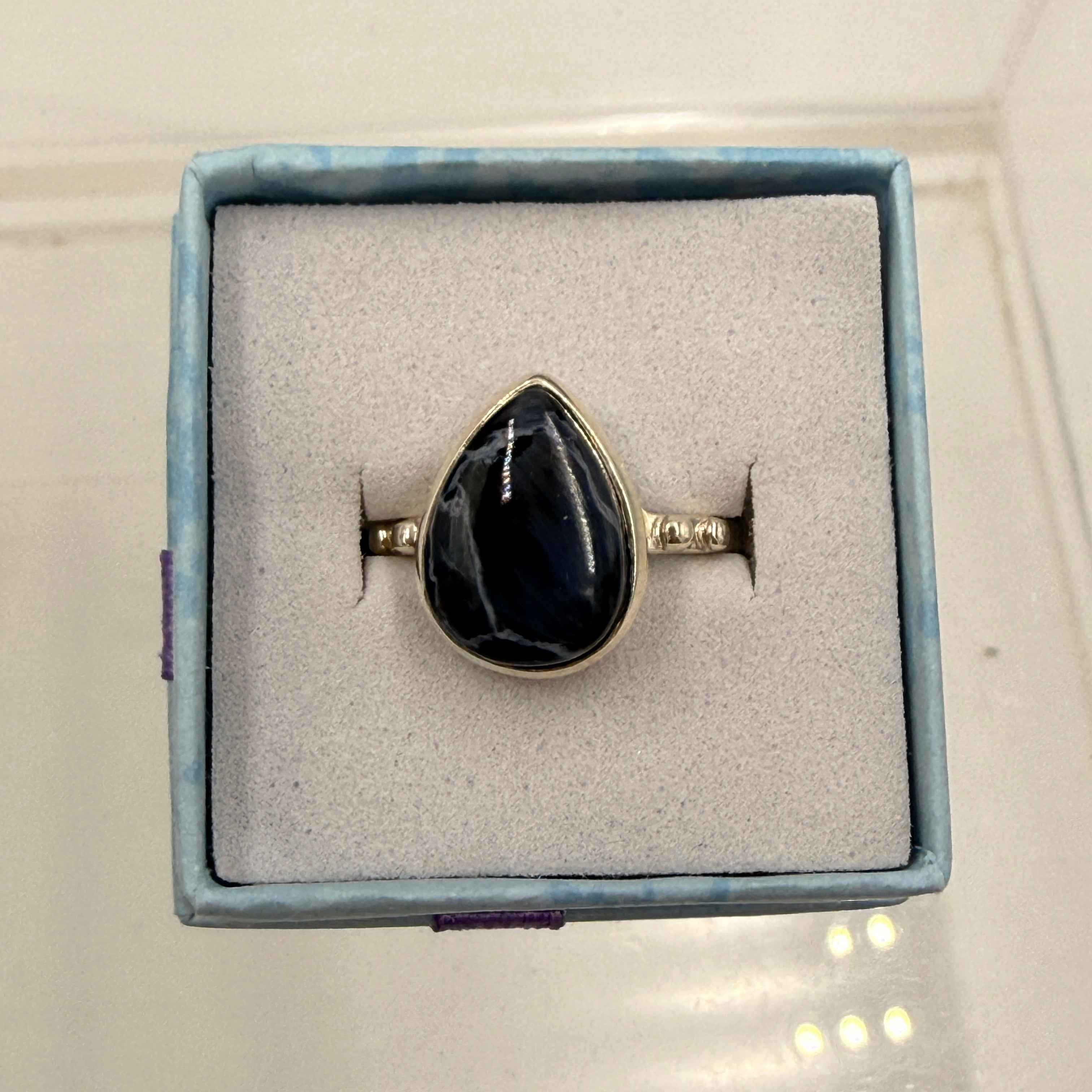 Sterling Silver Teardrop Pietersite Ring - Size 8 - Grounding, Transformative & Insightful | Rings | Wiccan Center
