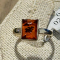 Natural Amber Rectangle-Cut Minimalist Ring – Sterling Silver – Sizes 6, 7, 8, 9 | Rings | Wiccan Center