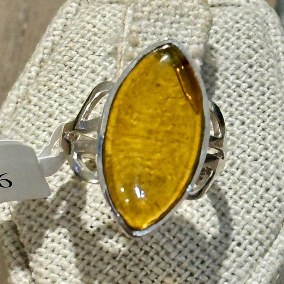 Natural Amber Marquise Filigree Ring – Sterling Silver – Sizes 6, 7, 8, 9 | Rings | Wiccan Center