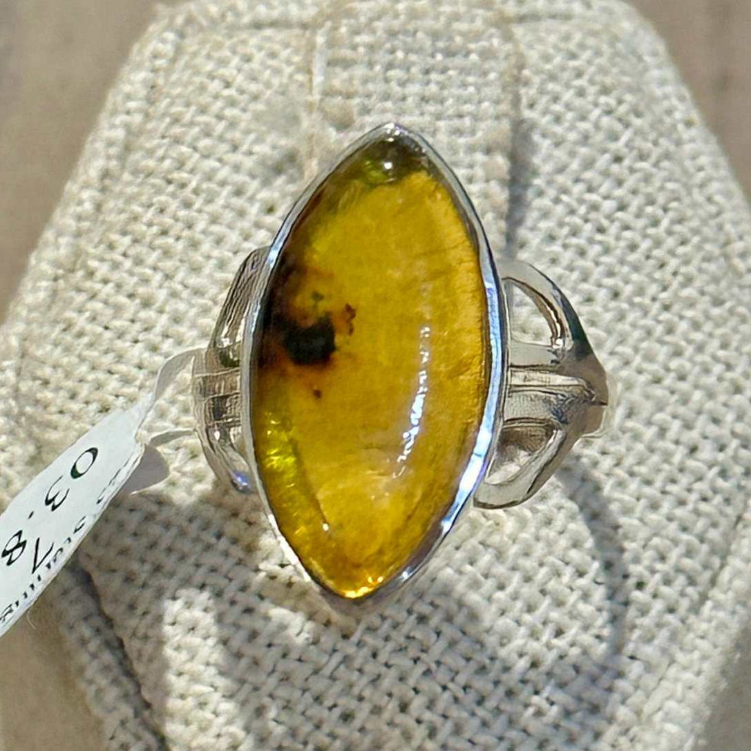 Natural Amber Marquise Filigree Ring – Sterling Silver – Sizes 6, 7, 8, 9 | Rings | Wiccan Center
