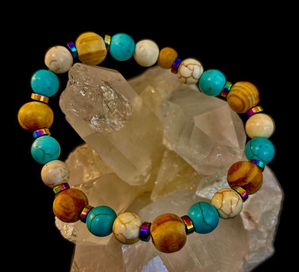 Turquoise and Cream Howlite with Coconut Palm Beads (8"-8.5" Large and XL Wrists) | | Wiccan Center