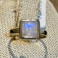Rainbow Moonstone Raised-Square Ring – Sterling Silver – Size 5 | Rings | Wiccan Center