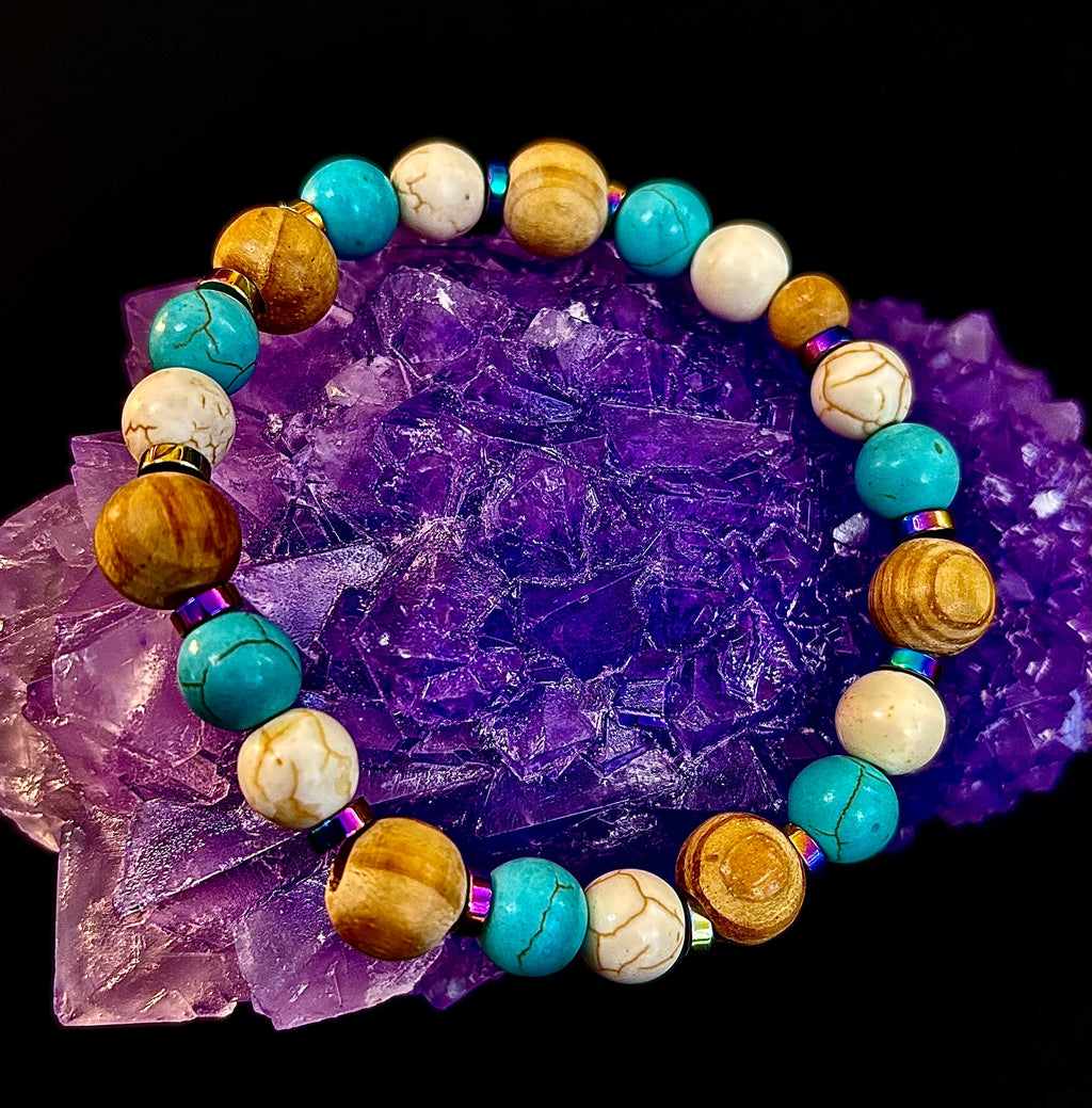Turquoise and Cream Howlite with Coconut Palm Beads (8"-8.5" Large and XL Wrists) | | Wiccan Center