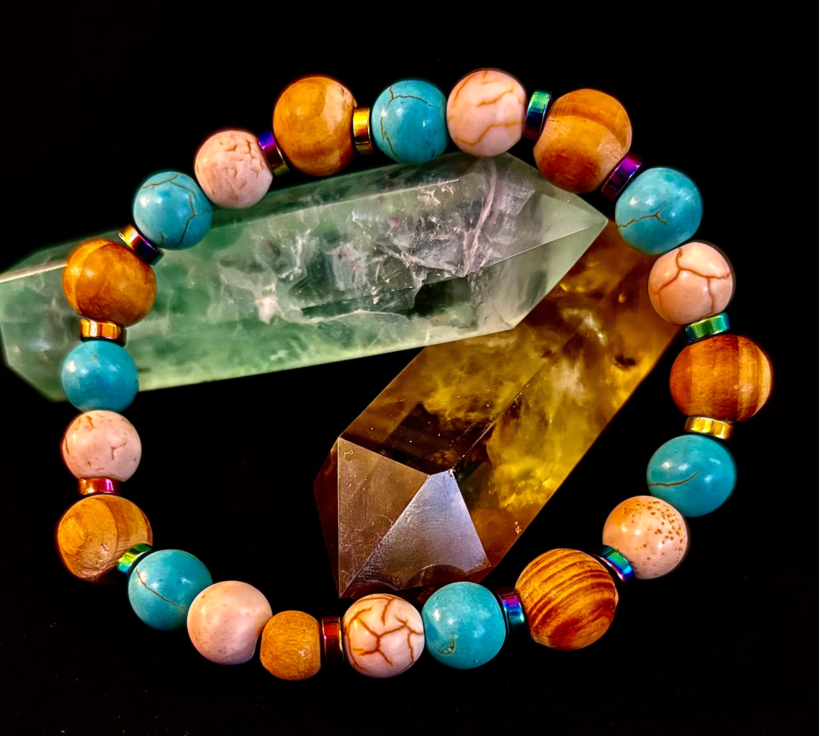 Turquoise and Cream Howlite with Coconut Palm Beads (8"-8.5" Large and XL Wrists) | | Wiccan Center