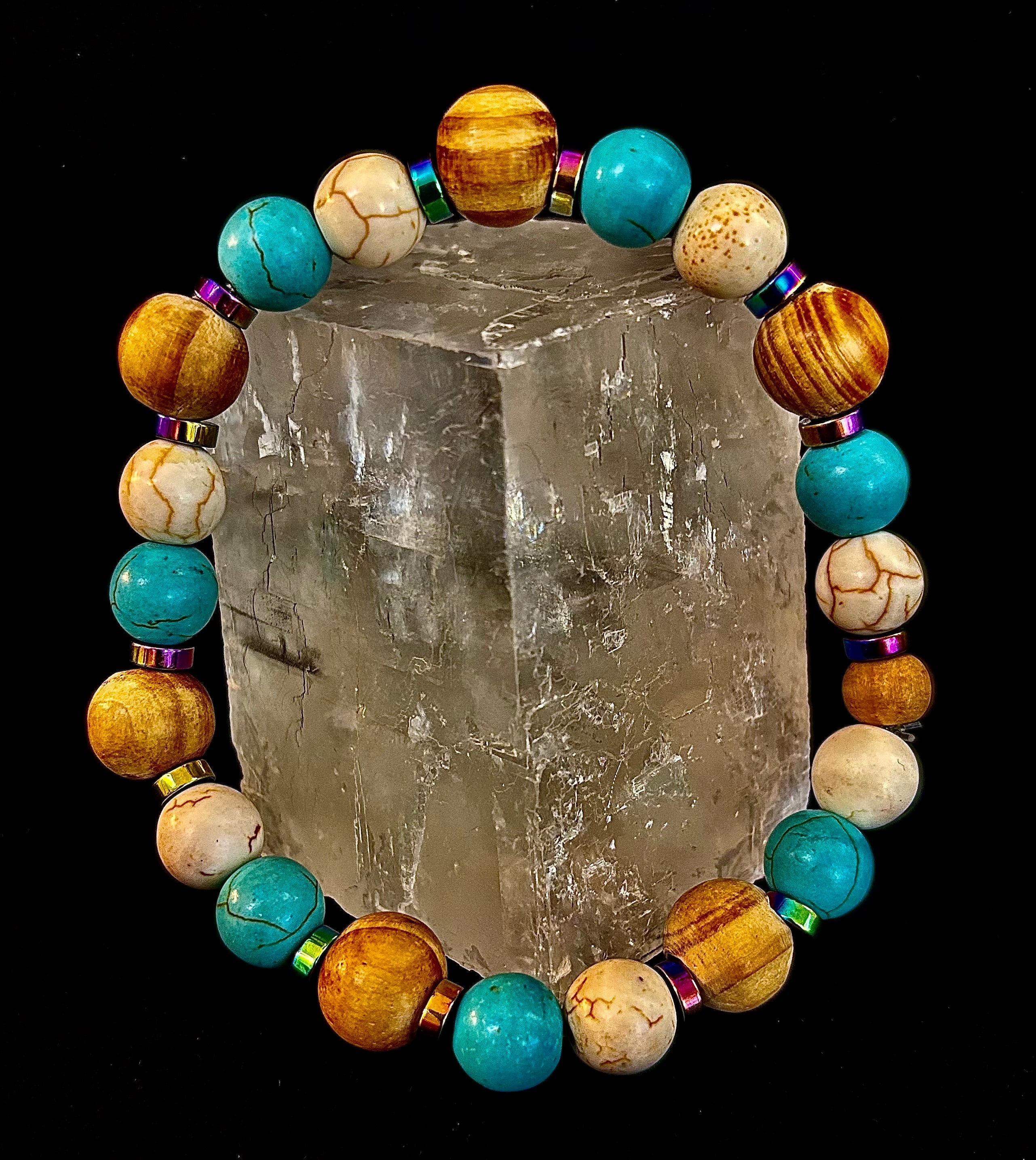 Turquoise and Cream Howlite with Coconut Palm Beads (8"-8.5" Large and XL Wrists) | | Wiccan Center
