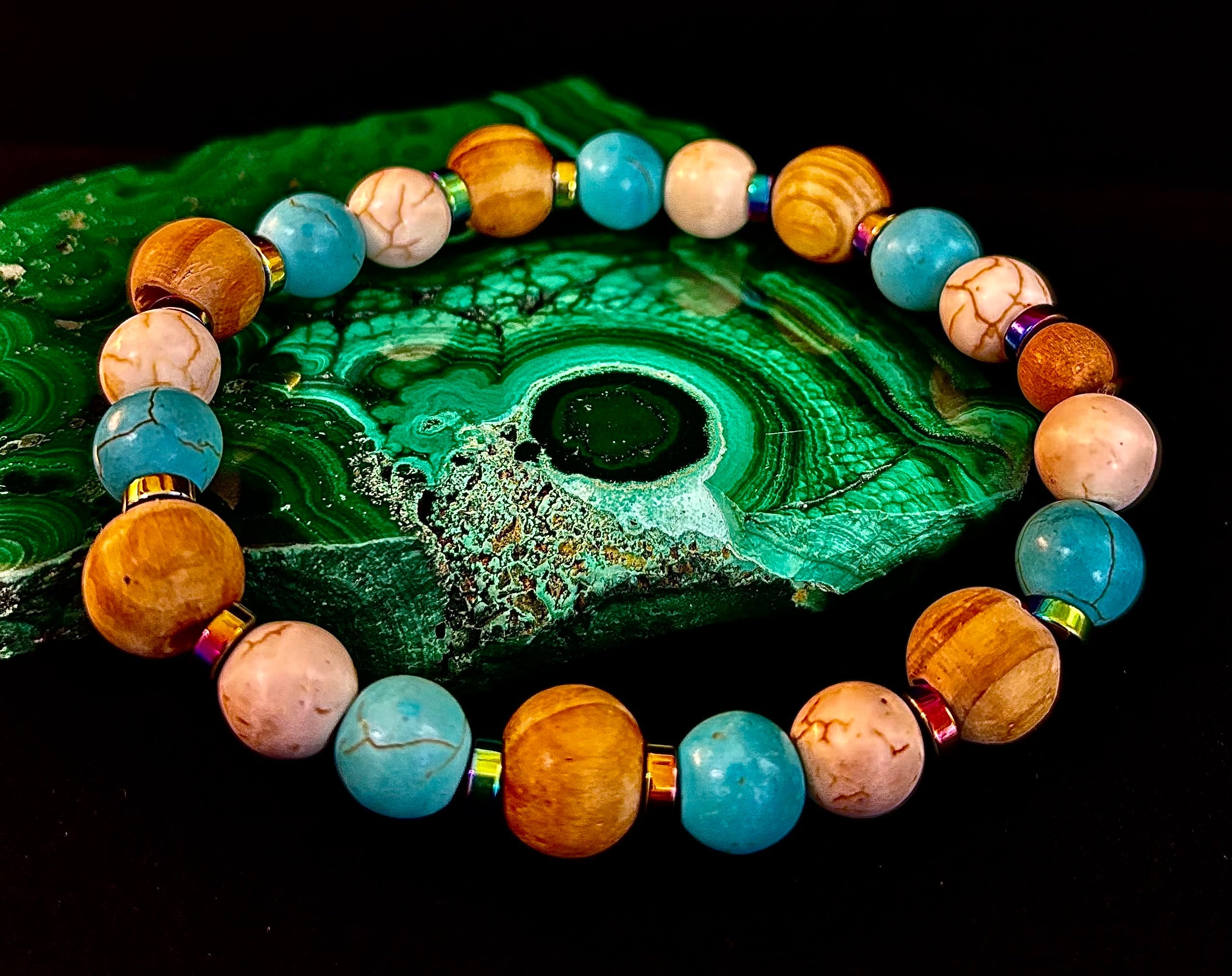 Turquoise and Cream Howlite with Coconut Palm Beads (8"-8.5" Large and XL Wrists) | | Wiccan Center