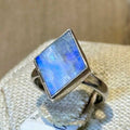 Rainbow Moonstone Diamond-Frame Ring – Sterling Silver – Size 5 | Rings | Wiccan Center
