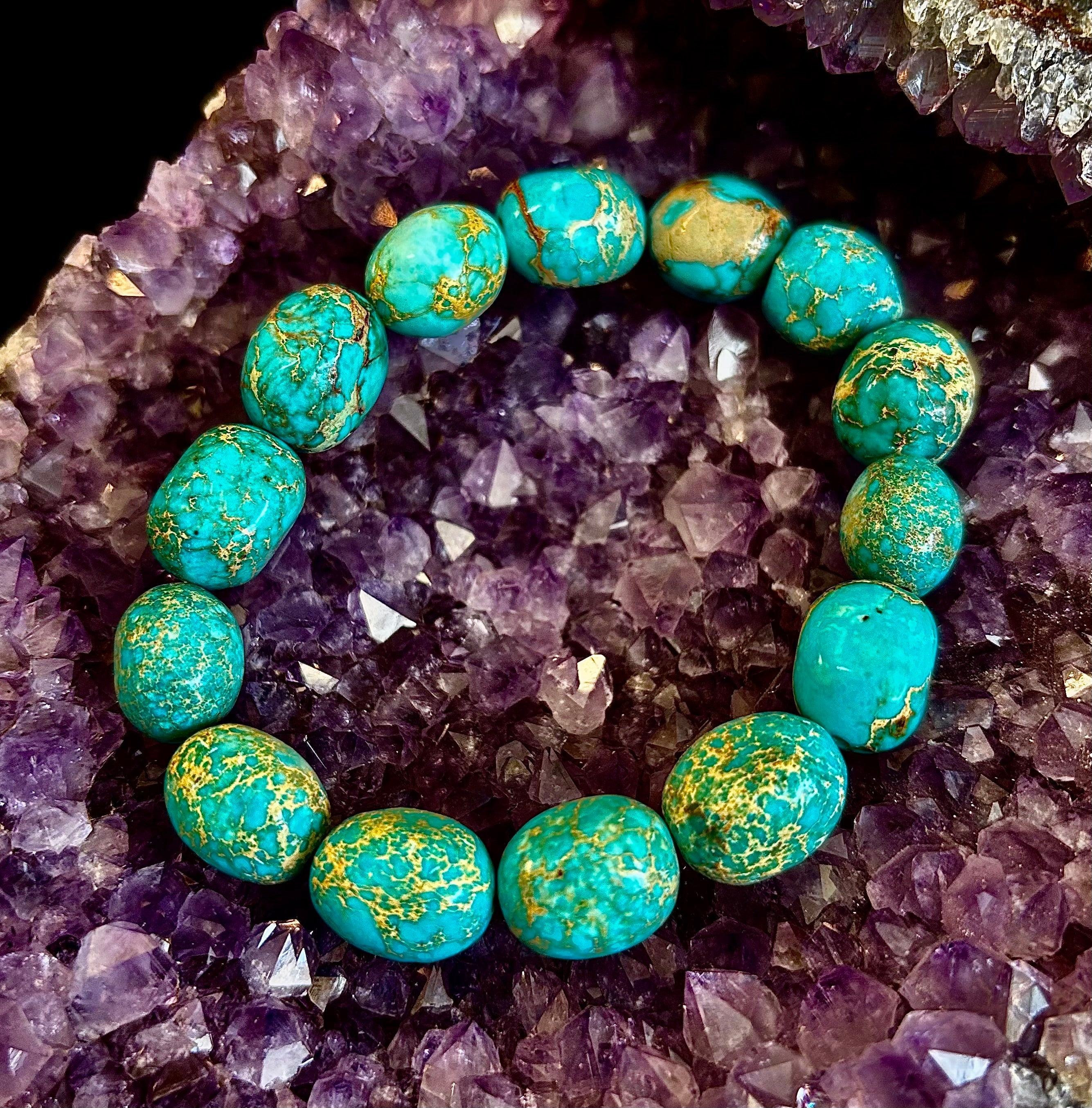 Imperial Jasper Nugget Stretch Bracelet — Natural Turquoise Green Jasper Statement Bracelet (Medium to Large Wrists) | | Wiccan Center