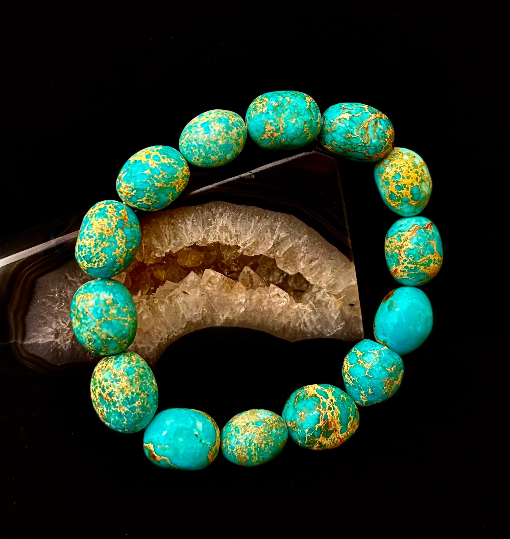 Imperial Jasper Nugget Stretch Bracelet — Natural Turquoise Green Jasper Statement Bracelet (Medium to Large Wrists) | | Wiccan Center