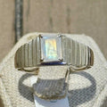 Rainbow Moonstone Baguette-Ridged Band Ring – Sterling Silver – Size 14 | Rings | Wiccan Center