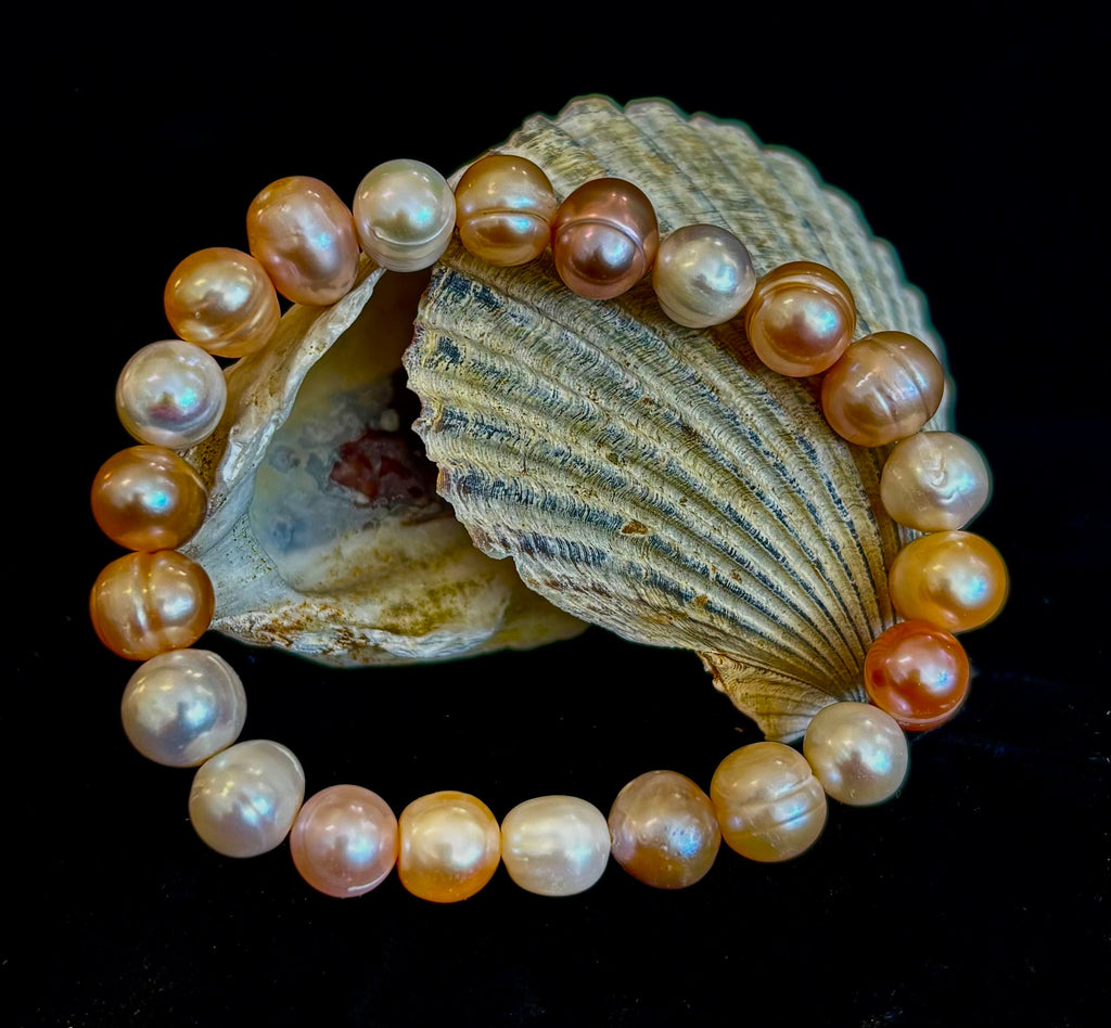 Cultured Freshwater Pearl Stretch Bracelet — Multicolor Baroque Pearl Bracelet for Medium Wrists | | Wiccan Center