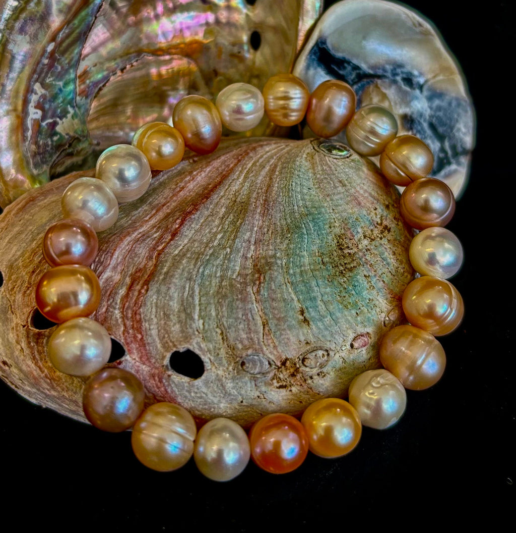 Cultured Freshwater Pearl Stretch Bracelet — Multicolor Baroque Pearl Bracelet for Medium Wrists | | Wiccan Center