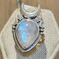 Rainbow Moonstone Lunar-Shield Ring – Sterling Silver – Size 7 | Rings | Wiccan Center