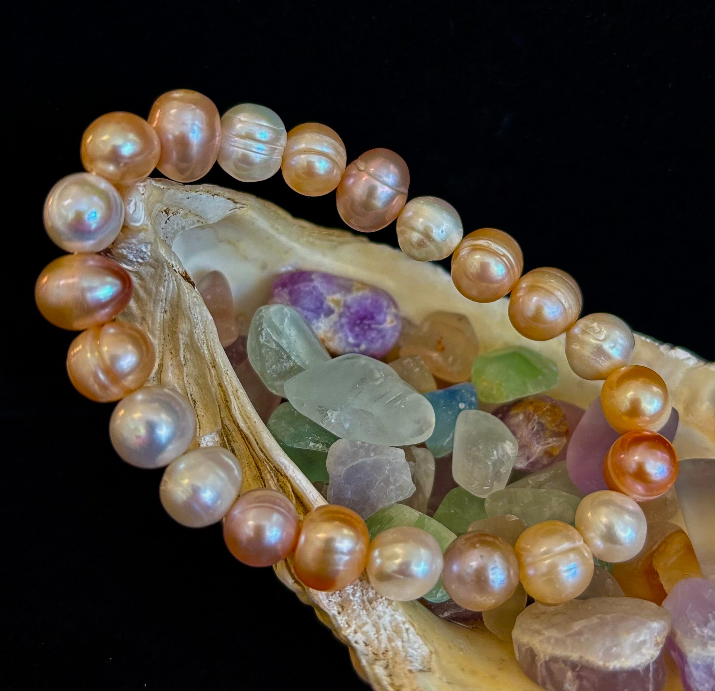 Cultured Freshwater Pearl Stretch Bracelet — Multicolor Baroque Pearl Bracelet for Medium Wrists | | Wiccan Center