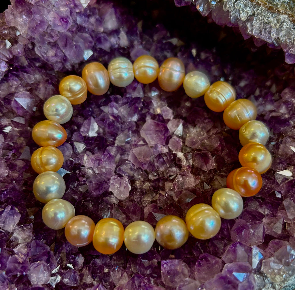 Cultured Freshwater Pearl Stretch Bracelet — Multicolor Baroque Pearl Bracelet for Medium Wrists | | Wiccan Center