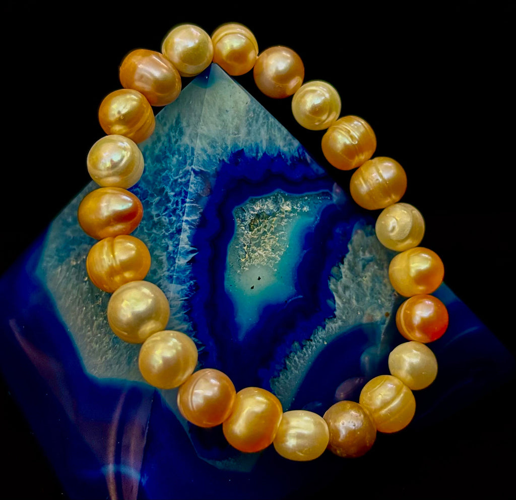 Cultured Freshwater Pearl Stretch Bracelet — Multicolor Baroque Pearl Bracelet for Medium Wrists | | Wiccan Center
