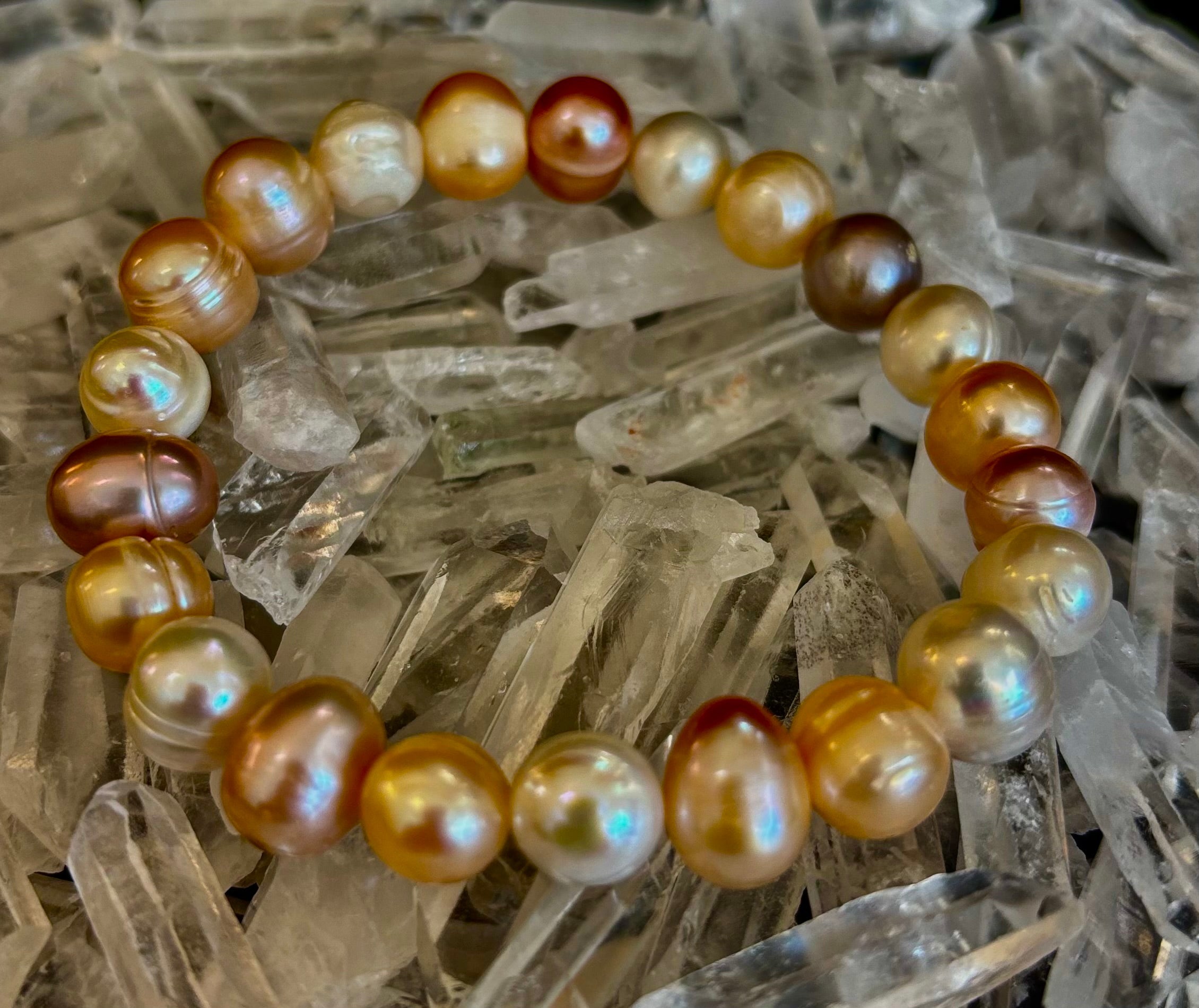 Cultured Freshwater Pearl Stretch Bracelet — Multicolor Baroque Pearl Bracelet for Medium Wrists | | Wiccan Center
