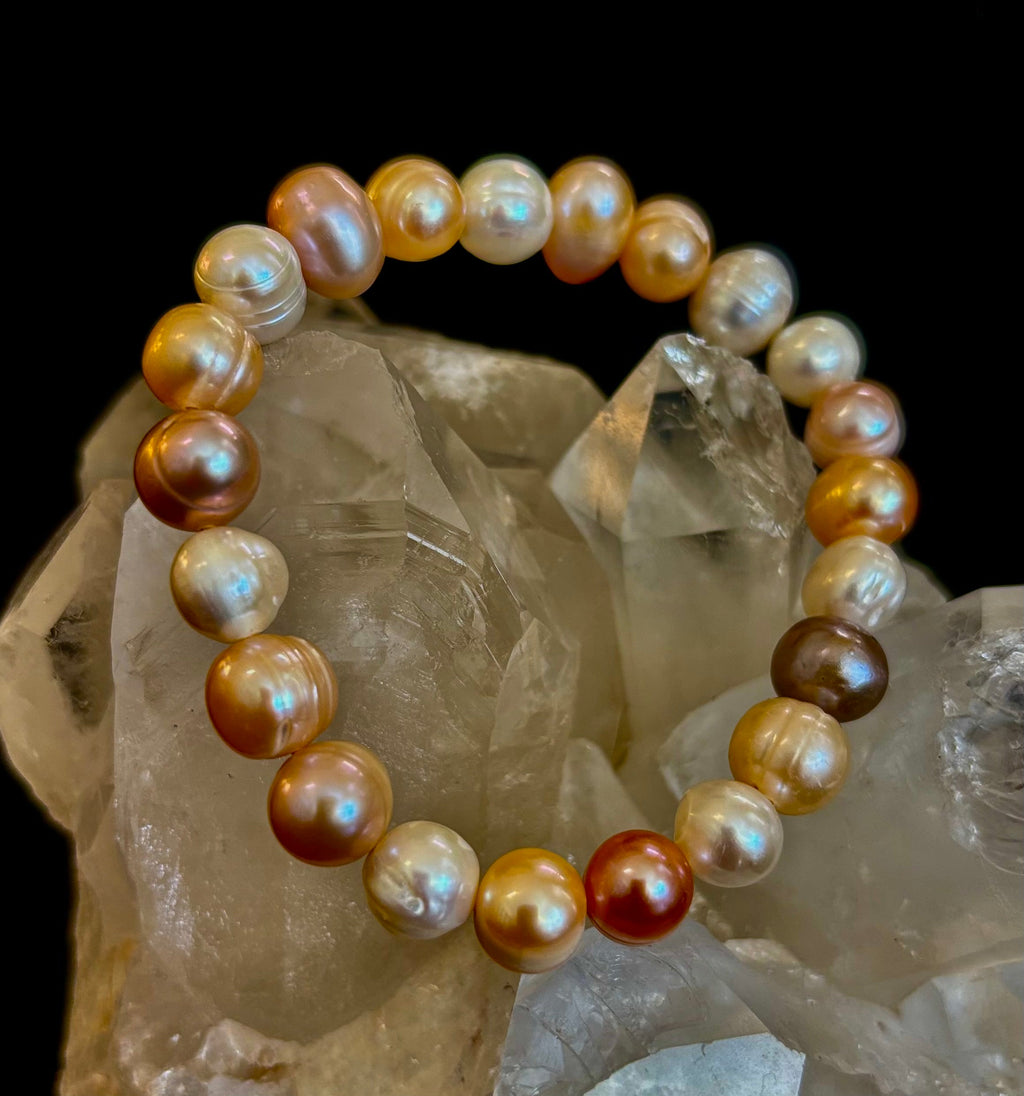 Cultured Freshwater Pearl Stretch Bracelet — Multicolor Baroque Pearl Bracelet for Medium Wrists | | Wiccan Center