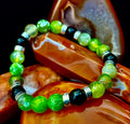 Green Agate & Black Onyx Stretch Bracelet — Handmade Natural Stone Bracelet with Silver Spacers for Large to XL Wrists (7.5"–8.5") | | Wiccan Center
