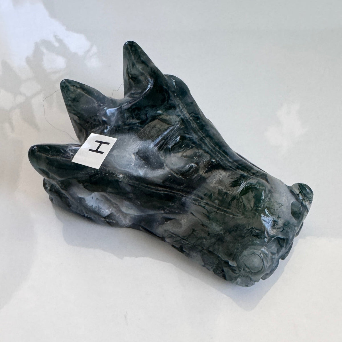 Moss Agate Dragon, You Choose 2-2.5" Crystal Dragon Head Skull for Stable Growth