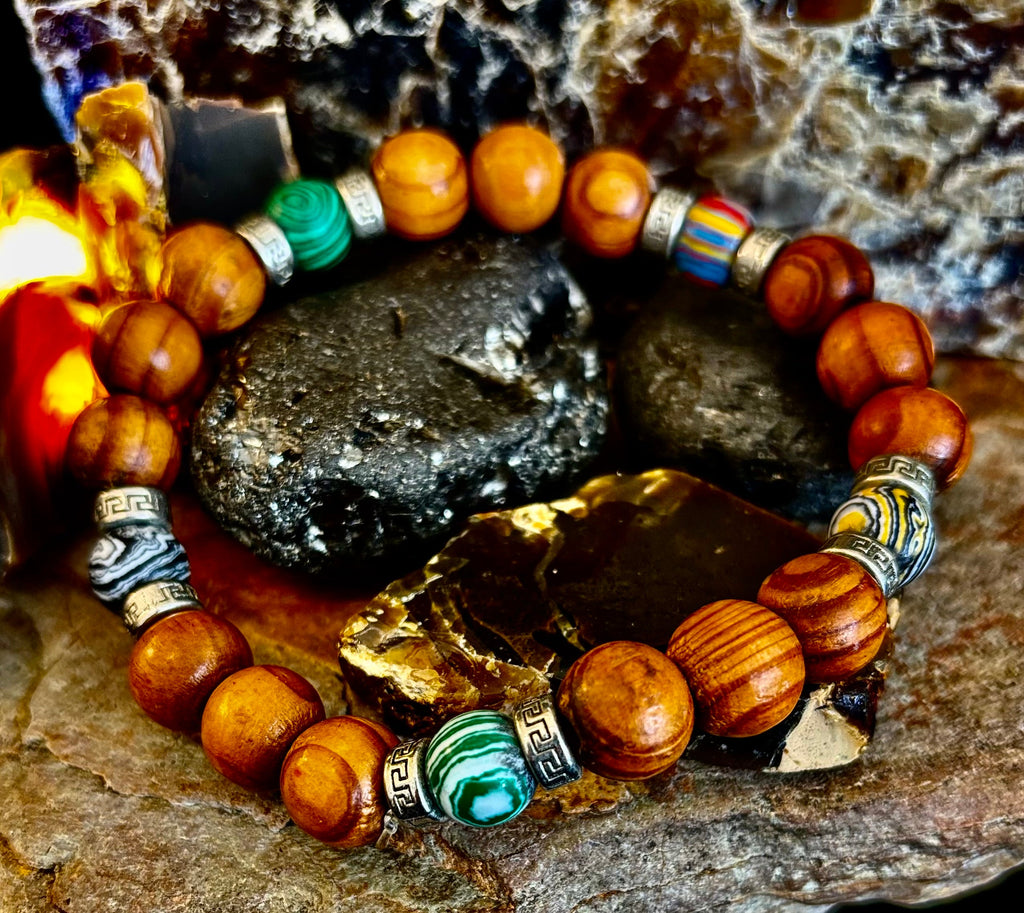 Coconut Palm Wood with Mixed Natural Stones (8.5"-9.5" XL Wrists) | | Wiccan Center