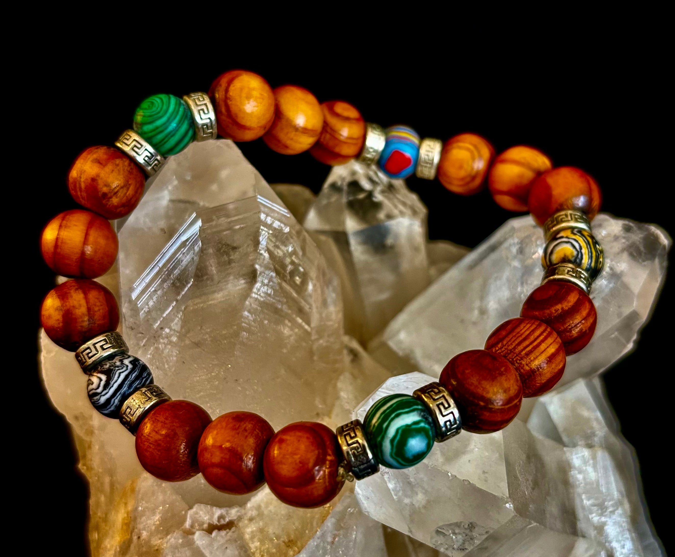 Coconut Palm Wood with Mixed Natural Stones (8.5"-9.5" XL Wrists) | | Wiccan Center